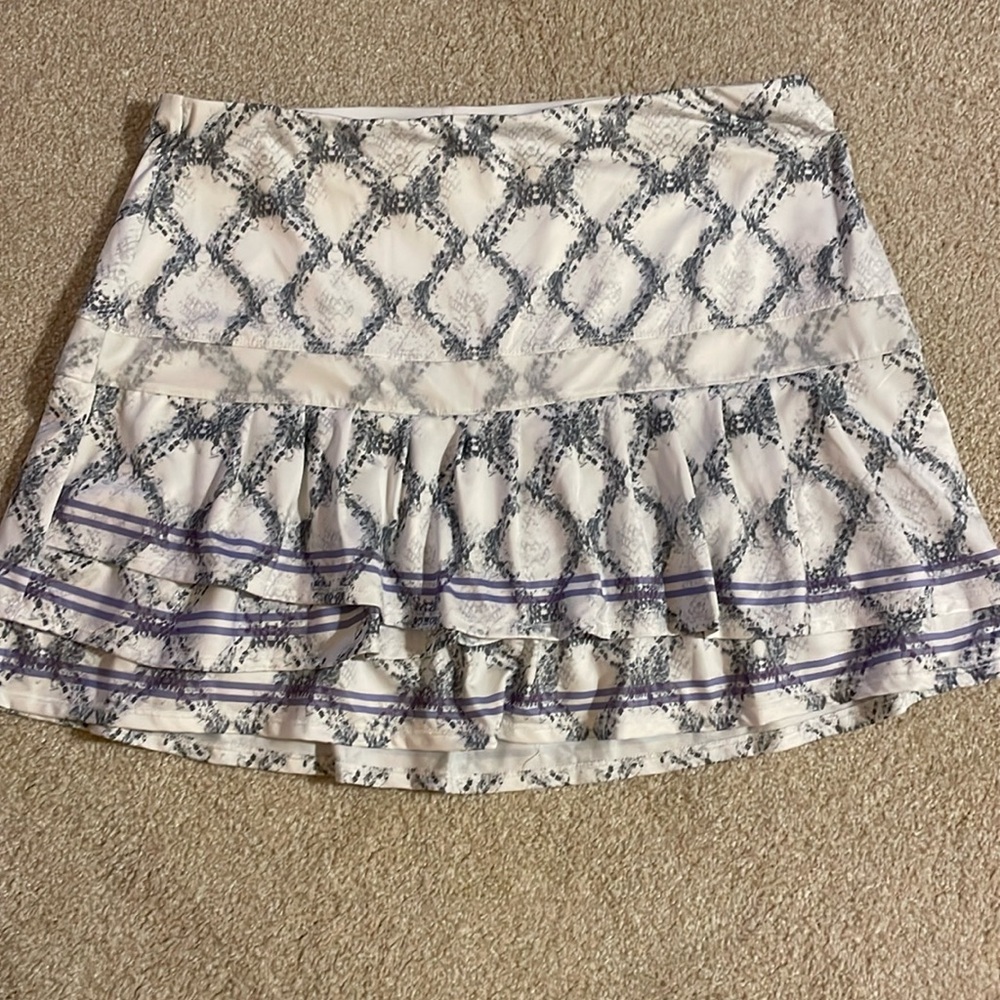 Lucky in Love White and Navy Geometric Mini Skirt